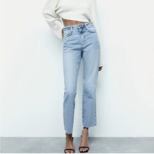 Zara High Waisted Straight Leg Jeans in Vintage Wash